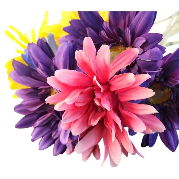 Artificial Gerbera Daisy Flower Stems In Yellow, Purple, Pink, Blue Wreath Arran - Picture 2 of 10